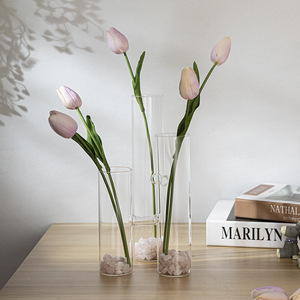 Jarrón Minimalista de Triple Vidrio Soplado a Mano, Cilíndrico, Tipo Tubo de Ensayo, para Decoración de Mesa, Arreglos Florales de Pared - Product Image 3