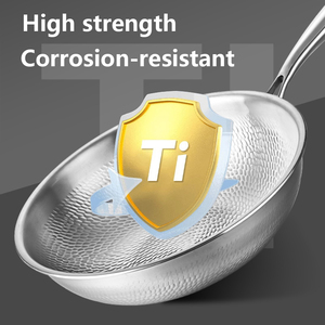<span class=keywords><strong>Wok</strong></span> en titane 3 plis avec couvercle, non toxique, sans PFAS, <span class=keywords><strong>wok</strong></span> martelé et poêle à frire, <span class=keywords><strong>wok</strong></span> en titane triple couche, compatible induction et lave-vaisselle - Product Image 4