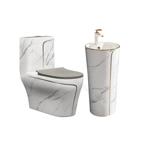 Cuvette de toilette en marbre blanc doré toilette en céramique design en marbre toilette inodoros lavabo mural <span class=keywords><strong>prix</strong></span> - Product Image 3