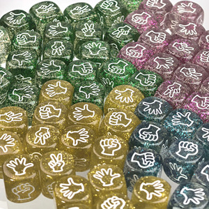 Dados de resina personalizables de 20 mm con purpurina brillante para el juego de Piedra, Papel y Tijera, dados RPS de acrílico transparente, dados de resina para juegos de bebidas al por mayor - Product Image 1
