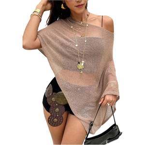 เสื้อคลุมโปโลผ้าซีทรูสำหรับผู้หญิง แบบเปิดไหล่ ถักลายไม่สมมาตร เหมาะสำหรับใส่คลุมชุดว่ายน้ำในช่วงฤดูร้อน น้ำหนักเบา ใช้เป็นผ้าคลุมชายหาดได้ - Product Image 1