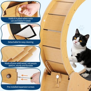 無垢材製猫用エクササイズホイール、静音室内フィットネストレッドミル（猫と子猫用）、取り外し可能なカーペットで簡単清掃 - Product Image 3
