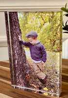 Bloc photo personnalisé en acrylique transparent écologique avec motif floral, impression UV personnalisée, cadre photo familial sans cadre pour bureau