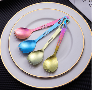 <span class=keywords><strong>3</strong></span> en 1 ultraligero para acampar al aire libre Picnic viaje Spork cuchara ligera duradera Spork largo de titanio con abrebotellas - Product Image 3