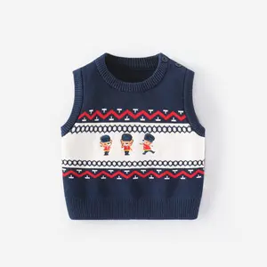 Autumn Winter Baby Boys Knitted Vest Children Soldier Knitwear Pullover Sweaters Infant Toddler Knit Tops Embroidery Outfits