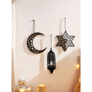 Islamic Wall Hanging Decor Set Crescent Moon Star Lantern <b>Ramadan</b> Eid <b>Decoration</b> Home Wall Art Hanging Ornament - Product Image 1