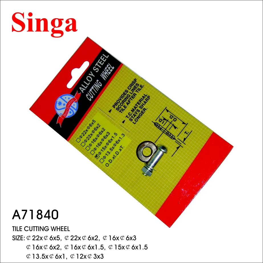 Singa A71840 Best Selling Tile Porcelain Cutter Use Cut Scoring Wheel Carbide Tile Cutting Wheel