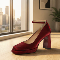Sepatu Guli Square Toe One-Strap Mary Jane Hak Tipis Gesper Sutra Slip-On Platform Hak Sedang Musim Semi Musim Panas Musim Gugur Tren Fashion Karet