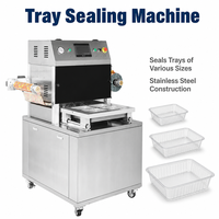 Machine d'emballage sous atmosphère modifiée semi-automatique pour scellage de barquettes, en acier inoxydable avec écran tactile