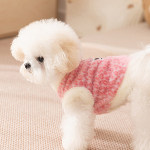 Chaleco de lana para perros pequeños, estampado de leopardo rosa y azul, cálido y grueso, con anillo para correa, ropa de otoño e invierno - Product Image 3