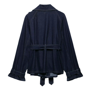 Cappotto <span class=keywords><strong>Trench</strong></span> in Denim Traspirante con Bottoni e Cintura per <span class=keywords><strong>Donna</strong></span> Primavera 2025 Design <span class=keywords><strong>Corto</strong></span> e Ampio Casual - Product Image 4
