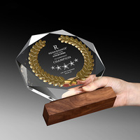 MH-NJ00726 Trofeo de Cristal Grabado Personalizado con Espiga de Trigo, Premio de Cristal, Placa de Cristal