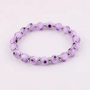 High Quality Classic Design 6mm 8mm Blue Glass Evil Eye Stainless Steel Beads Lucky Elastic Bracelet JBS12601