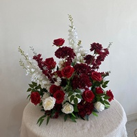 Dekorasi Pernikahan Mewah Grosir, Rangkaian Bunga Meja Acara, Hijau Burgundy, Centerpiece Meja Pernikahan Putih