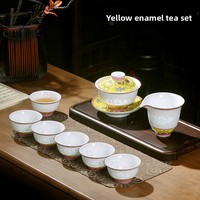 Service à thé émaillé Linglong, style national Jingdezhen, en céramique, pour thé Kung Fu, avec tasses, théière, couvercle et bol – Vente en gros