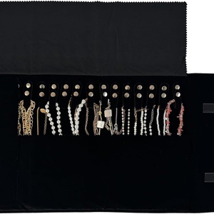 Sac de voyage en velours noir pour bijoux, organisateur anti-vent avec bande élastique pour colliers de perles - Product Image 3