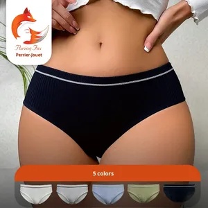 Culottes string en nylon tricoté pour femme, couleur unie, antibactériennes, taille mi-haute, avec logo à la taille, décontractées, pour le quotidien, lavables en machine - Product Image 1