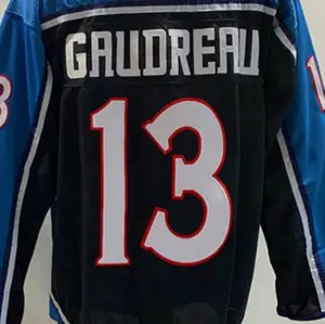 Kaus Hoki Jahit Kualitas Terbaik 2.0 Retro Terbalik Hitam Johnny Gaudreau Siap Kirim