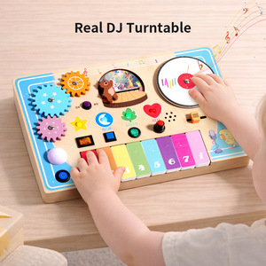 Piano en bois Montessori en gros, planche d'activités de découverte, jouet musical DJ avec lumières LED, jouets éducatifs pour enfants - Product Image 3
