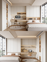Ensemble de meubles de chambre à coucher tatami multifonctionnel moderne, taille personnalisée, lit tatami + bureau + placard pour la rénovation de petites chambres