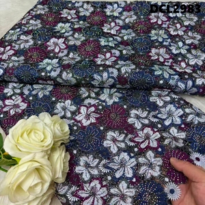 Tela de Encaje de Guipur Floral Multicolor, Encaje de Lujo con Lentejuelas y Pedrería Bordada <span class=keywords><strong>para</strong></span> Vestido de Fiesta de <span class=keywords><strong>Boda</strong></span> Nigeriano Aso Ebi - Product Image 2
