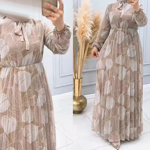 Fabricants de vêtements islamiques en polyester de couleur unie 2026 – Robes florales modernes à motif de feuilles pour femmes et jeunes filles, style arabe de Dubaï - Product Image 4