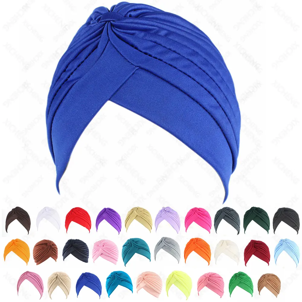 Fashion Custom Hair wear Head wrap Stretched Braid Ladies Headwear Polyester cancer hats India Cap Solid Color Turban for women