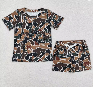 ชุดลำลองสำหรับเด็กผู้ชายวัยหัดเดิน 2 ชิ้น เสื้อยืดพิมพ์ลายเป็ดและกางเกงขาสั้นสีน้ำตาลล้วน - Product Image 4