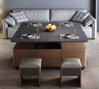 Table à manger et à café multifonctionnelle nordique moderne durable, pliable, télescopique, réglable en hauteur, avec rangement intégré