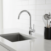 Robinet de cuisine en laiton à poignée unique, design moderne, pour hôtel, montage sur comptoir, eau chaude et froide régulée, finition polie, céramique, monotrou