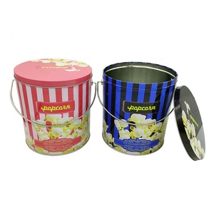 Seau en fer blanc rond de 1 gallon avec poignée et couvercle hermétique, réutilisable pour le stockage du pop-corn, idéal pour les fêtes et l'emballage de collations. - Product Image 3