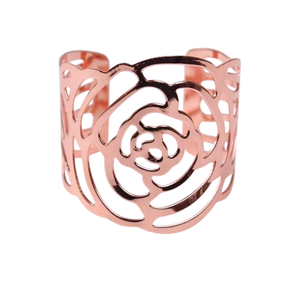 Anneau de serviette en or rose avec motif floral découpé – Décoration de table élégante pour mariages, fêtes et dîners raffinés - Product Image 3