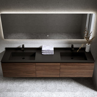 Meuble de salle de bain Rock Board avec double vasque intégrée, table de lavabo en bois massif et miroir intelligent HD anti-buée