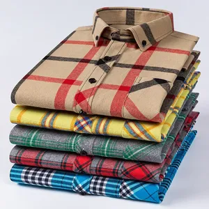 Camisas de Manga Larga Cepilladas 100% Algodón en Tallas Grandes para <span class=keywords><strong>Hombre</strong></span> Ropa <span class=keywords><strong>Casual</strong></span> <span class=keywords><strong>Elegante</strong></span> a Cuadros - Product Image 3