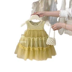 Korean Style Girls' Mesh Vest Dress Solid Color Cotton Baby Princess Dress Summer Children's Clothing - Product Image 4