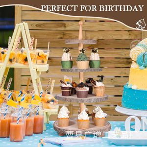 Soporte Redondo de Madera para Cupcakes de 4 Niveles, Exhibidor de Postres Rústico para Decoración de Mesa en Bodas y Fiestas - Product Image 2
