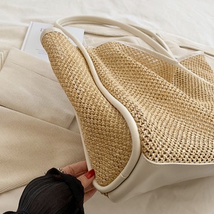 <span class=keywords><strong>Borsa</strong></span> da spiaggia in vimini polinesiano con manici a cestello francese in pelle <span class=keywords><strong>nera</strong></span> e <span class=keywords><strong>nera</strong></span> naturale in pelle portatile foderata in poliestere - Product Image 4