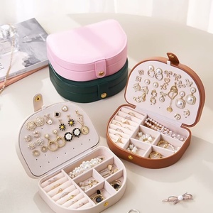Luxury Custom logo <b>Small</b> Portable PU Leather Jewellery Ring Earring Necklace Storage <b>case</b> Display Travel Jewelry Organizer Box - Product Image 1