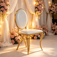 Chaise de salle à manger Luoweisen de luxe en acier inoxydable doré, dossier ovale, rembourrée, pour mariages, banquets, événements, hôtels et restaurants