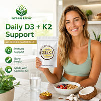 Elixir Vert Vitamine D3 10000 UI & K2 200mcg Gélules Molles avec Huile de Coco 300 Unités
