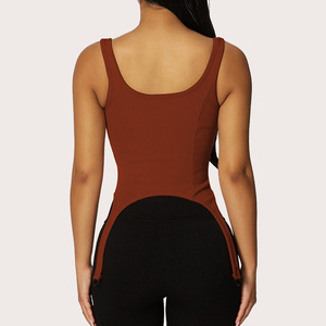 Combinaison en tricot pour femme, couleur blanche unie, fermeture éclair sur le devant, design dos nu extensible - Product Image 4