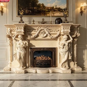 YOUFINE Statuette de Caryatide sculptée à la main en marbre beige pour <span class=keywords><strong>cheminée</strong></span>, cadre de foyer pour la décoration de villa - Product Image 1
