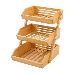 <b>Kitchen</b> Vegetable Storage Rack 3 Tier Bamboo Drain Rack For Desktop Food Organization Eco Friendly Multi Layer Cabinet - Product Image 5