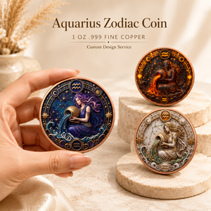 Moneta Segno Zodiacale Acquario in Rame Puro 999 da 5 oz, Rilievo 3D, Colorazione UV, Effetto Proof-like, Oggetto da Collezione in Metallo con <span class=keywords><strong>Oroscopo</strong></span> - Product Image 1