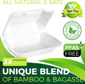 Boîte d'emballage alimentaire minimaliste jetable de 9 pouces en bagasse écologique pour viande avec estampage, idéale pour les boissons - Product Image 3