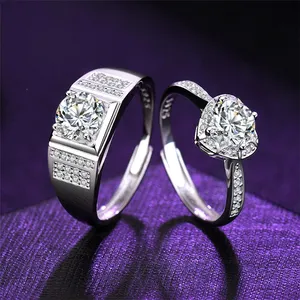 2Pcs Lover Couple Pair Jewelry Moissanite Engagement Ring Hot Sale 925 Sterling Silver Women Men Wedding Ring Set