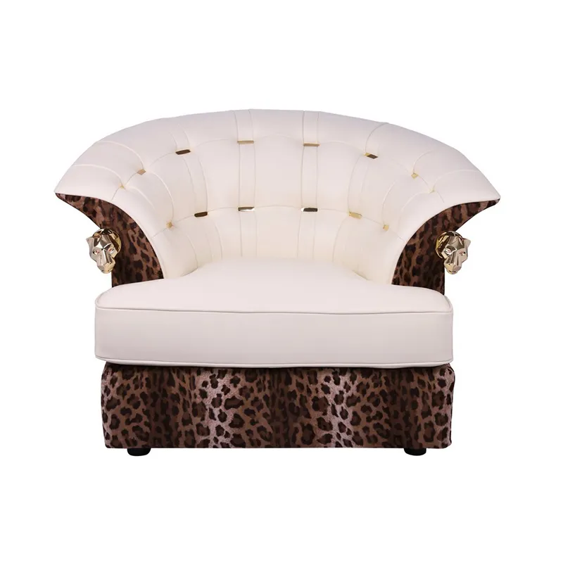 Luxury modern living room fabric sofas single seat sofa set furniture luxury hotel sofa furniture with gold leopard decoration