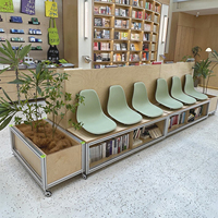 Ensemble de sièges modulaires en profilés d'aluminium pour bibliothèque, vitrine de livres avec roulettes et jardinière pour librairie