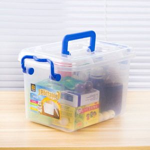 Caja de Almacenamiento Portátil de Plástico Transparente con Asa Azul, Contenedor Rectangular Multiusos para el Hogar - Product Image 1