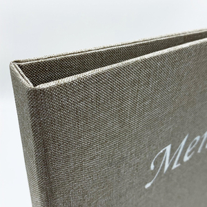 Porta Menús de Tela para Restaurante, MOQ Bajo, Menú de Lino de Alta Calidad, Cubierta de Menú de 2 Páginas con Anillas - Product Image 5